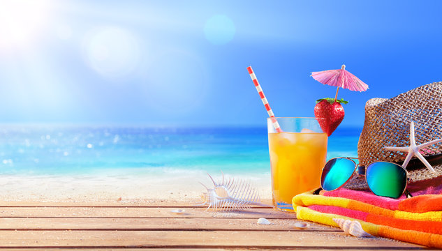 Drinking And Relax On The Beach - Summer Concept
