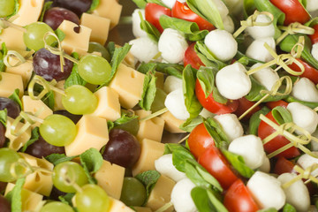appetizer canape cheese on bamboo skewers
