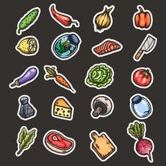 Hand drawn cartoon seamless pattern of food and kitchen stuff.