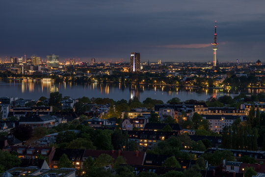 Hamburg, Germany, panorama at night