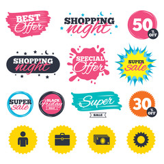 Obraz premium Businessman signs. Human and cash money icons.