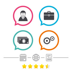 Businessman signs. Human and cash money icons.