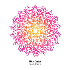 Mandala flower vector drawing. Ethnic colorful decorative element.