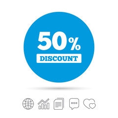 50 percent discount sign icon. Sale symbol.