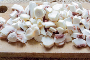 Mushrooms into small pieces