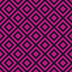 Seamless black and magenta pink op art ethnic pixel tribal textile pattern vector