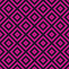 Seamless black and magenta pink op art ethnic pixel tribal textile pattern vector