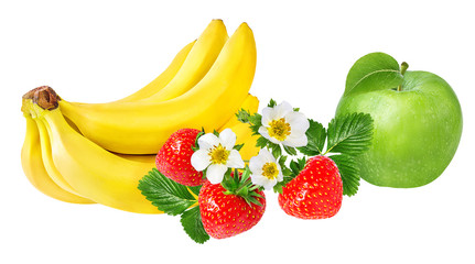 Bananas,apple and strawberries isolated