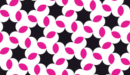 Seamless black magenta pink and white op art hexagonal illusion pattern vector