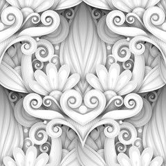 Vector White Seamless Pattern with Floral Ornament