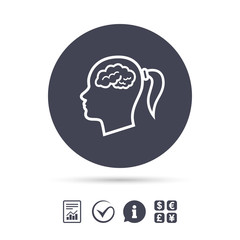 Head with brain sign icon. Female woman head.