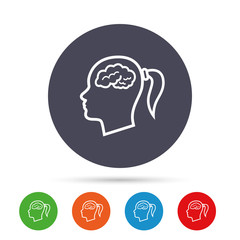 Head with brain sign icon. Female woman head.