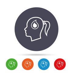 Head with drop sign icon. Female woman head.