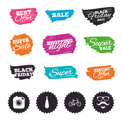 Hipster photo camera icon. Glasses symbol.