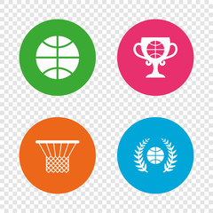 Basketball icons. Ball with basket and cup symbols.