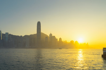 Fototapeta premium Cityscape and skyline at victoria harbour in hong kong city.