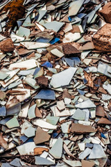 A bunch of a broken mirror. Pieces of broken mirror