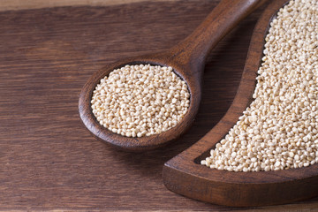 Grains of quinua on wood - Chenopodium quinoa