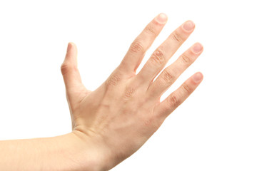 Male hand on white background