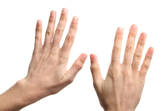 Male hands on white background