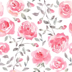 Behang Rozen Romantische roze rozen - naadloze bloemmotief.