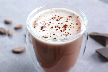 Glass with delicious cocoa cocktail, closeup