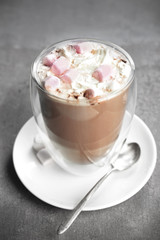 Delicious cocoa cocktail with marshmallow, closeup