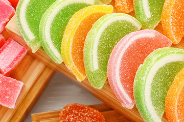 Tasty and colorful jelly candies, closeup