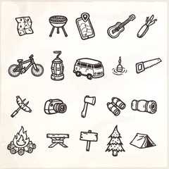 Fototapeta premium Set of hand drawn camping icons.