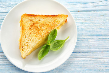 Tasty sandwich with cheese on plate