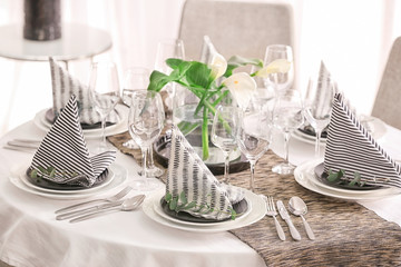 Table setting for dinner in restaurant