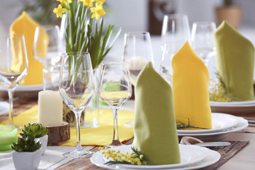Table setting for dinner in restaurant
