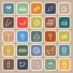 Fast food line flat icons on brown background