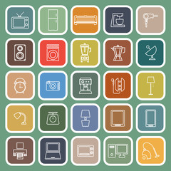 Household line flat icons on green background