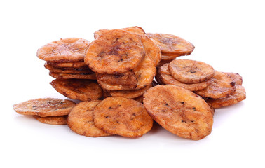 Banana crisp on white background