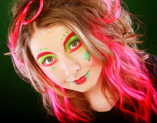 Naklejka premium funny girl with pink hair