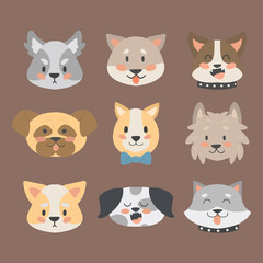 Obraz premium Funny cartoon dog character heads bread cartoon puppy friendly adorable canine vector illustration.