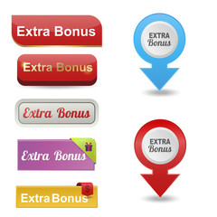 Colorful website extra bonus buttons design vector illustration glossy graphic label template banner.