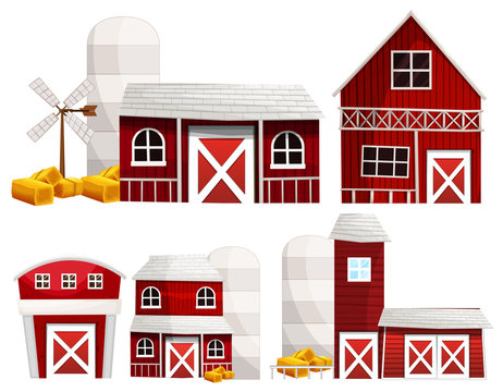 Different designs of barns and silo