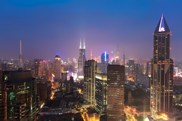Aerial photography at Shanghai City buildings of night
