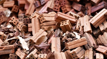 Detail pile of old brown brick 