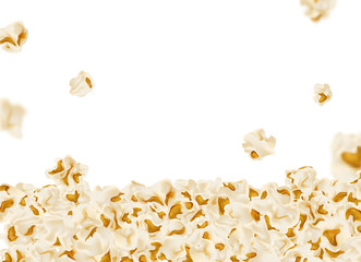 Set of popcorn, isolated on white. Drawn vector illustration, realistic popcorn background for cinema, movie, film, food, theater,.. design. - obrazy, fototapety, plakaty