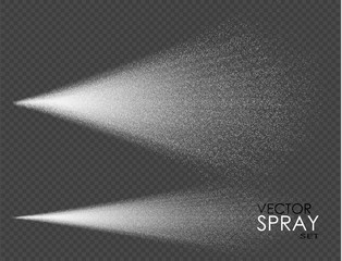 Water spray, white smoke, dust and dots, mist of atomizer. Vector effect, 3d illustration, cosmetic design.
