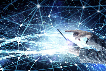 Wireless connection and new technology concept. Mixed media