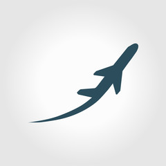 Airplane flight tickets air fly travel takeoff silhouette element. Plane symbol. Travel icon. Flat design.