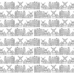 Amsterdam houses, windmill and city pattern Netherlands