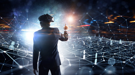 Man in virtual helmet