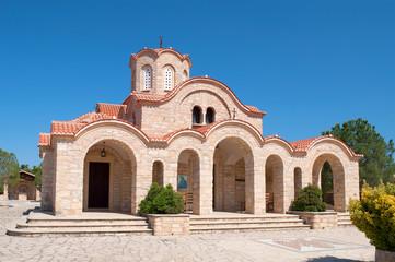 Ancient orthodox church close up in the sunny day. Cyprus