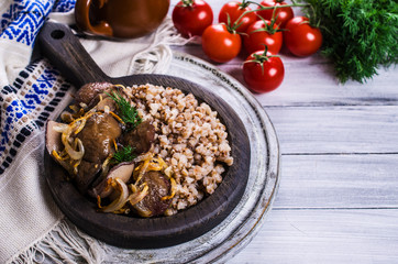 Boiled buckwheat with mushrooms