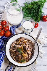 Boiled buckwheat with mushrooms